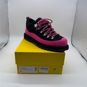 Vibrant Pink and Black Ankle Boots